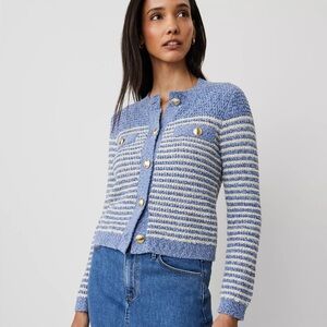 NWT Ann Taylor Denim Striped Sweater Jacket